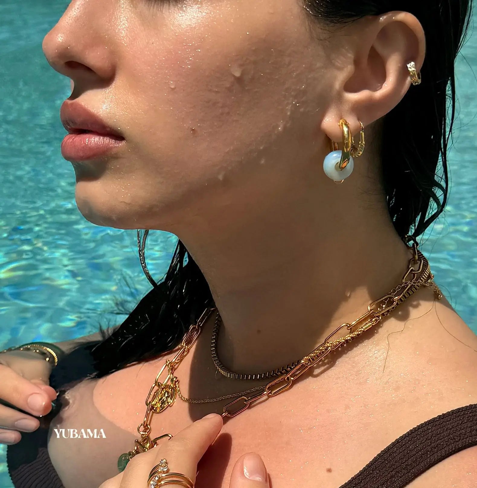 NATURAL STONE HOOPS EARRINGS