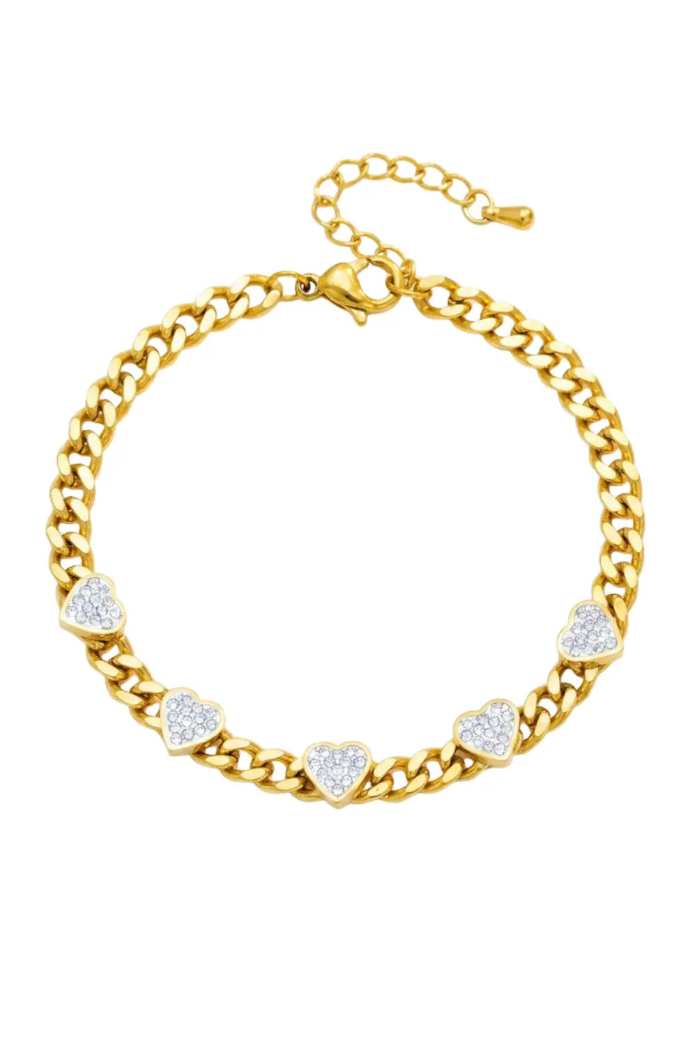 Crystal heart Cuban bracelet gold — YUBAMA waterproof 316L stainless steel bracelet