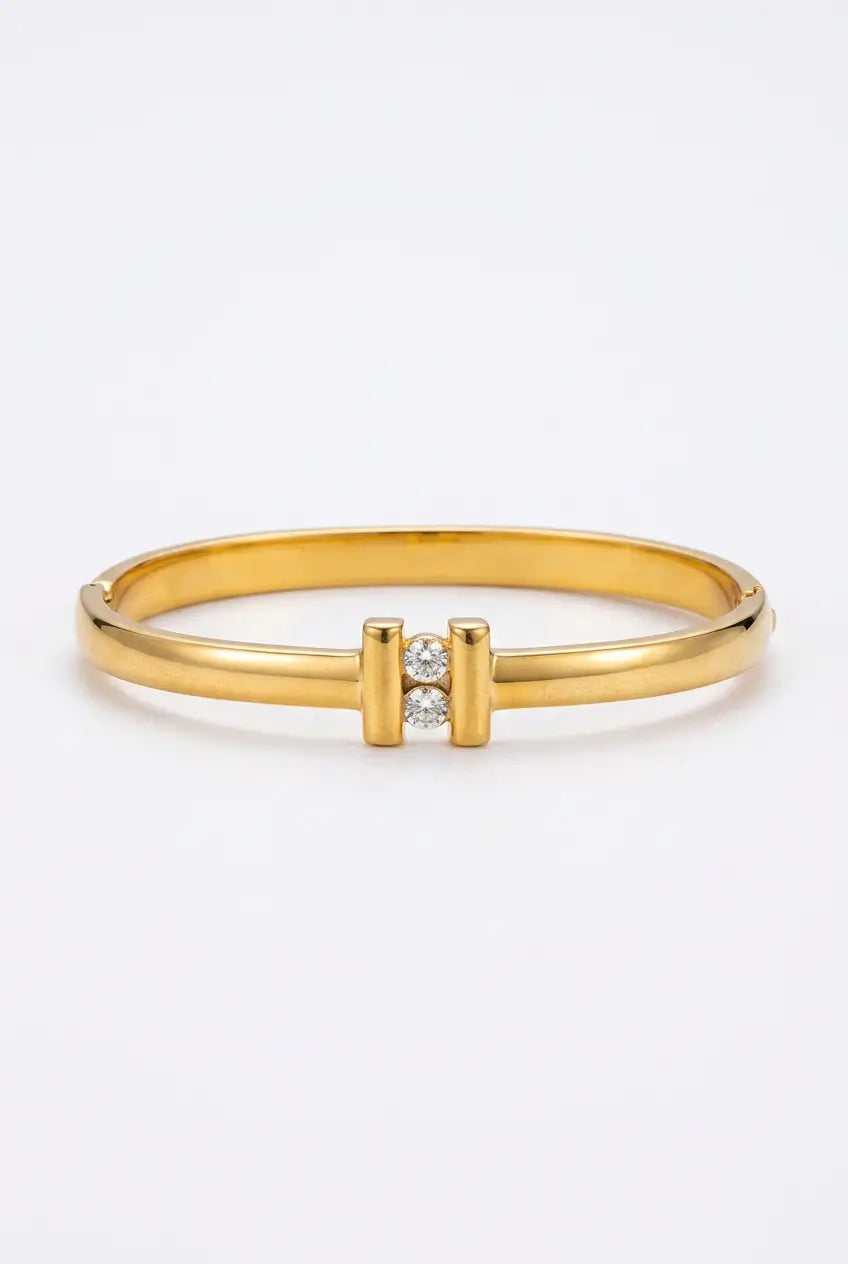Double bar crystal bangle gold — YUBAMA waterproof 316L stainless steel bangle