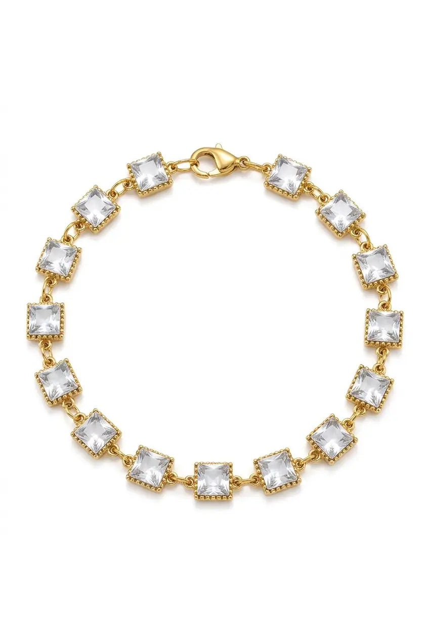 Princess cut crystal bracelet gold — YUBAMA waterproof 316L stainless steel bracelet