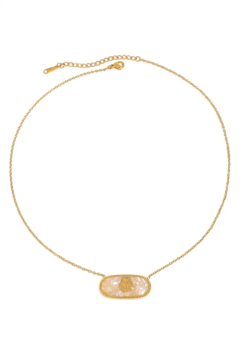 Oval shell pendant necklace gold — YUBAMA waterproof 316L stainless steel necklace