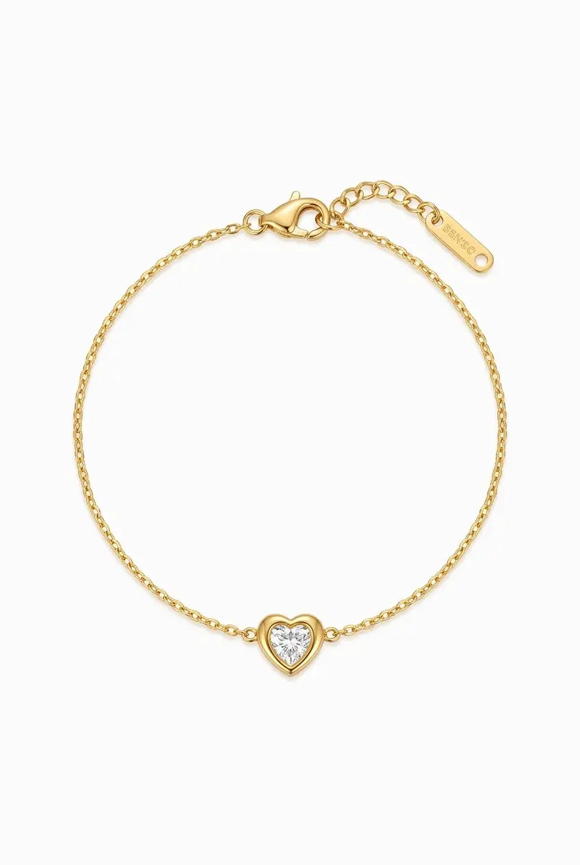 Dainty crystal heart bracelet gold — YUBAMA waterproof 316L stainless steel bracelet