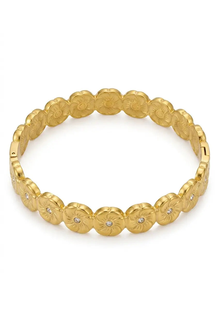Floral link crystal bangle gold — YUBAMA waterproof 316L stainless steel bangle