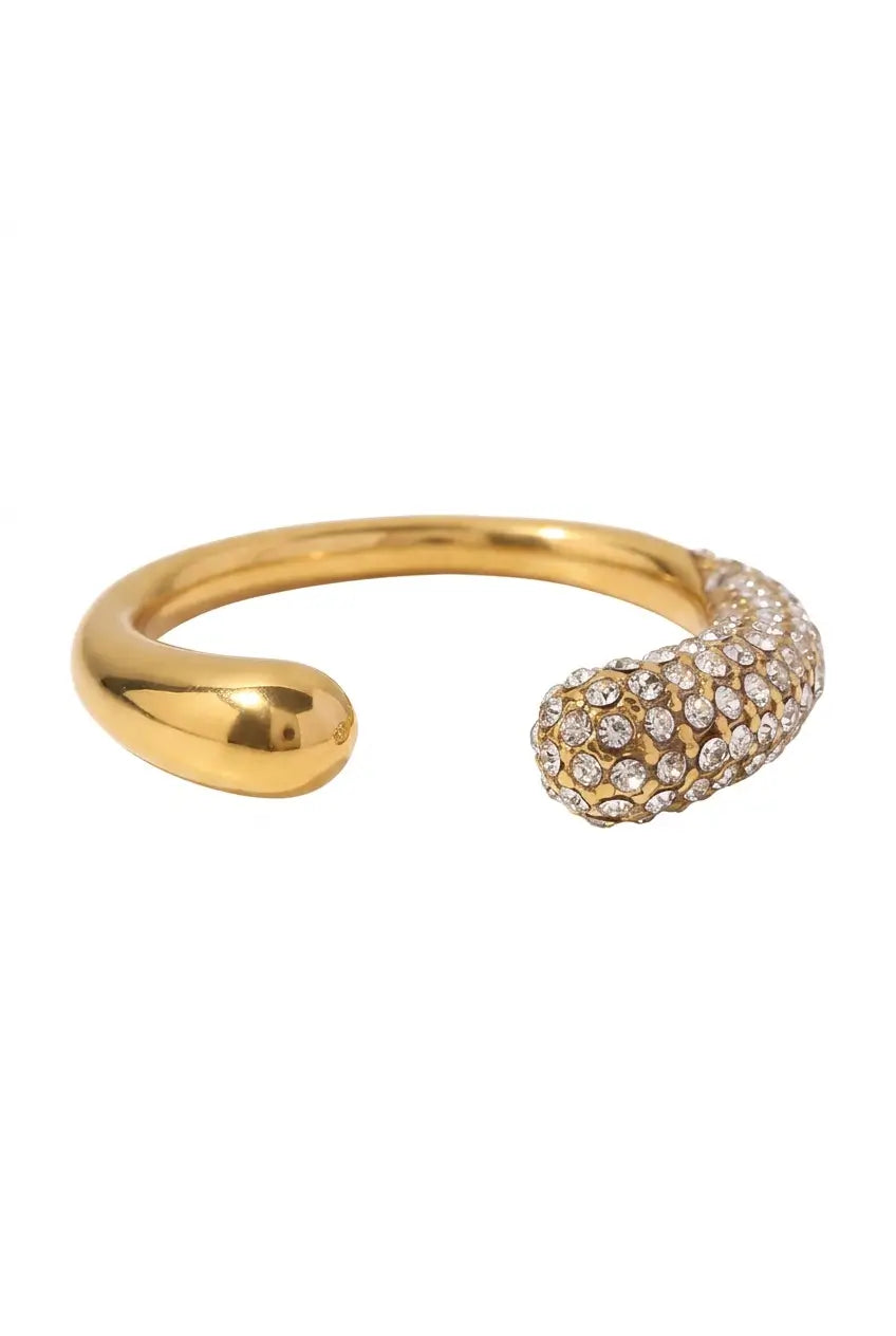 Half pavé open ring gold — YUBAMA waterproof 316L stainless steel adjustable ring