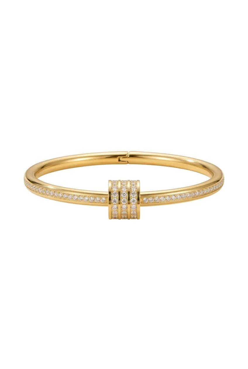 Pavé crystal nail cuff bangle gold — YUBAMA waterproof 316L stainless steel bangle