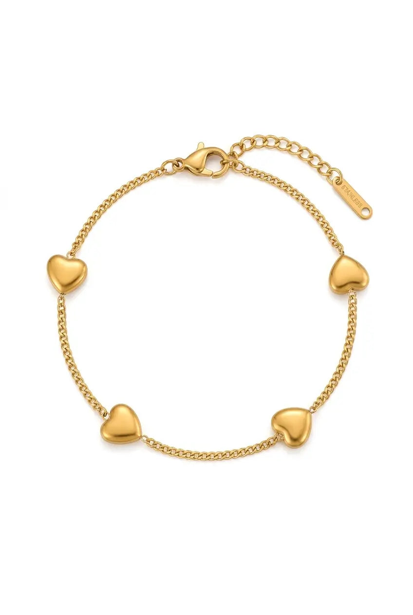 Puffy heart station bracelet gold — YUBAMA waterproof 316L stainless steel bracelet