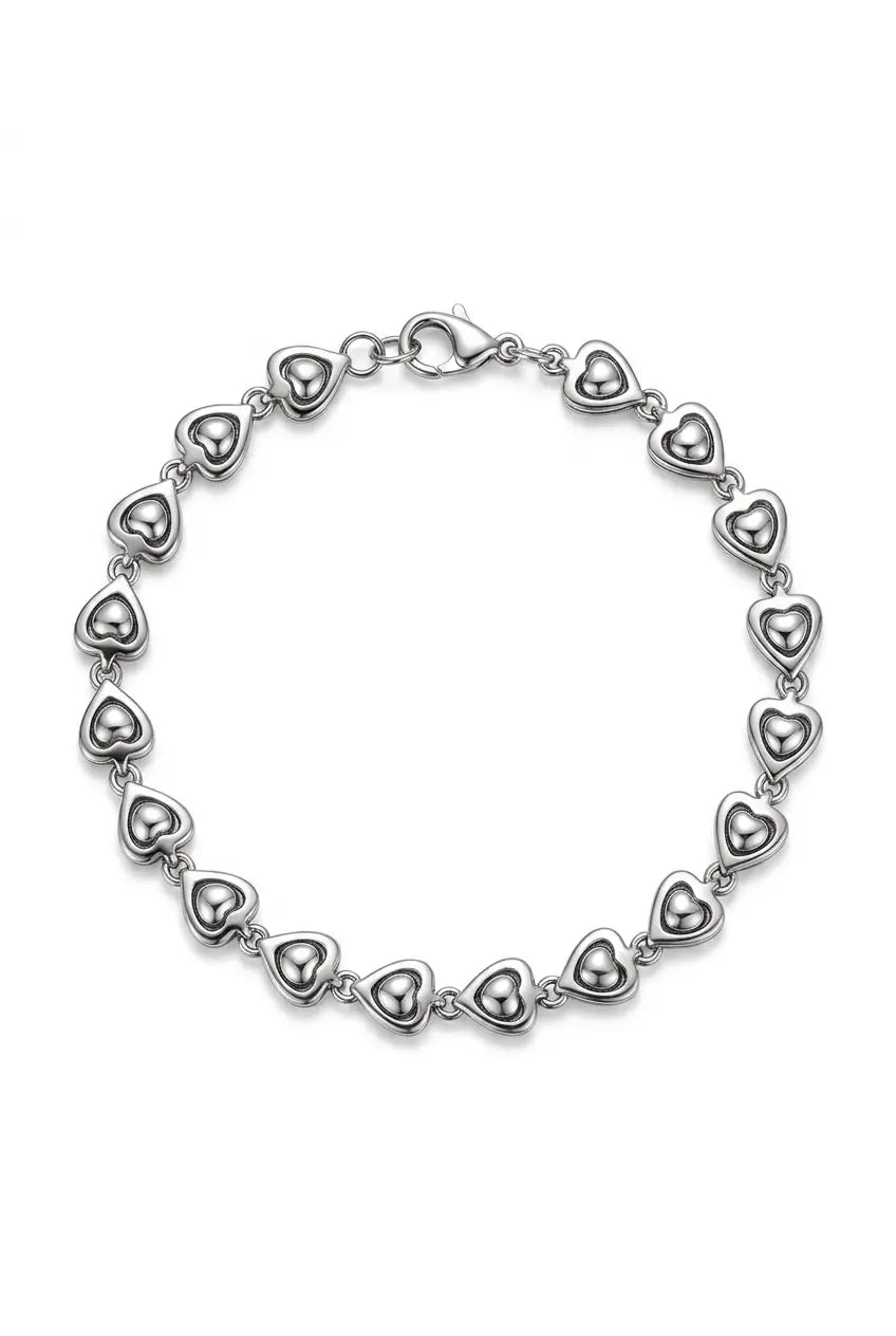 Heart link chain bracelet silver — YUBAMA waterproof 316L stainless steel bracelet