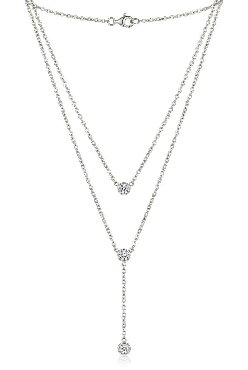 Crystal Y-lariat necklace silver — YUBAMA 316L stainless steel waterproof necklace