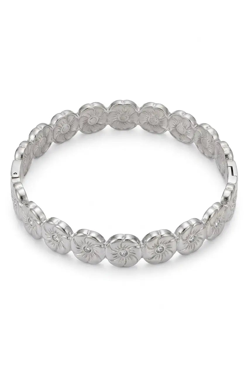Floral link crystal bangle silver — YUBAMA 316L stainless steel waterproof bangle