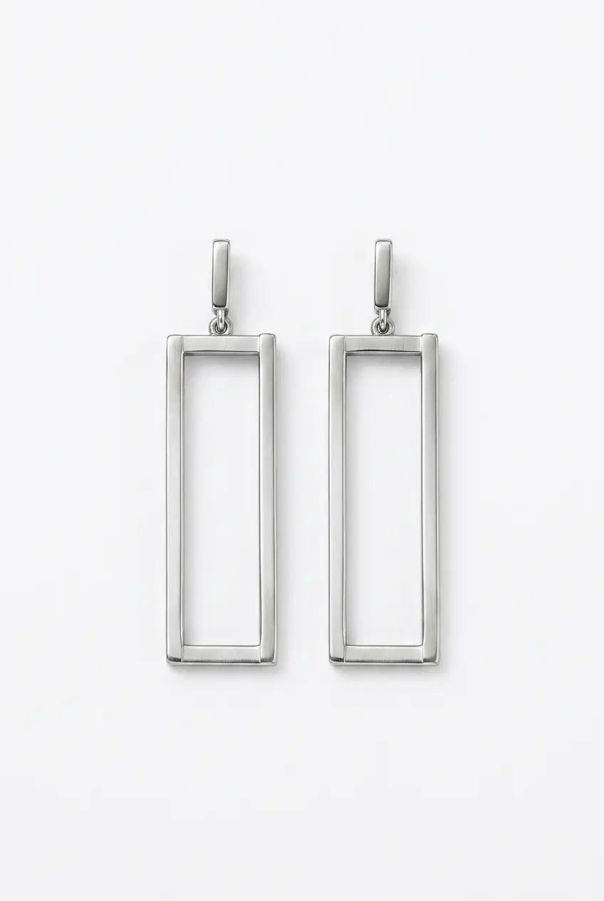 Open rectangle drop earrings silver — YUBAMA 316L stainless steel geometric earrings