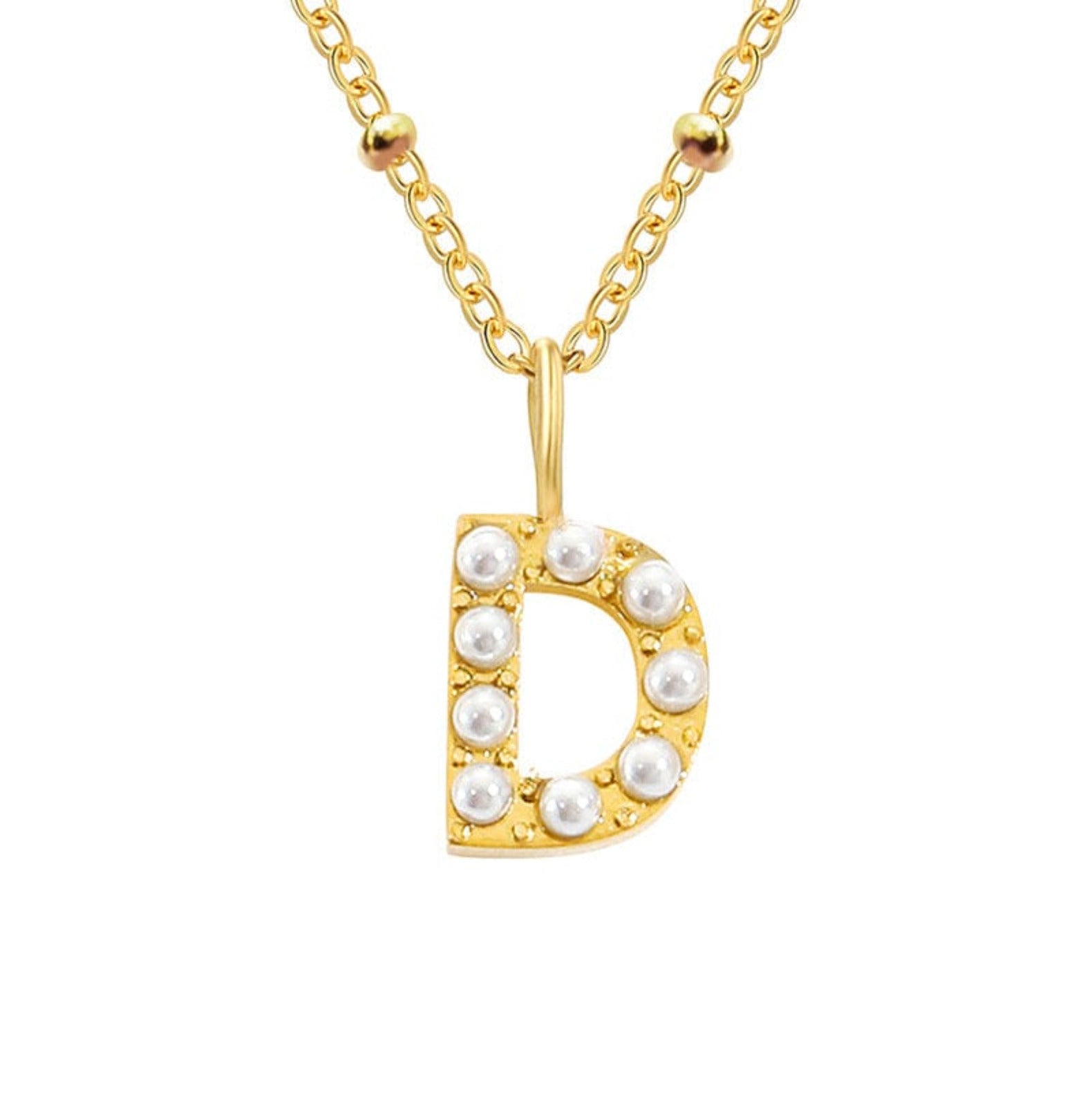 PERSONALISED PEARL INITIAL NECKLACE neck Yubama Jewelry Online Store - The Elegant Designs of Gold and Silver ! D Gold 