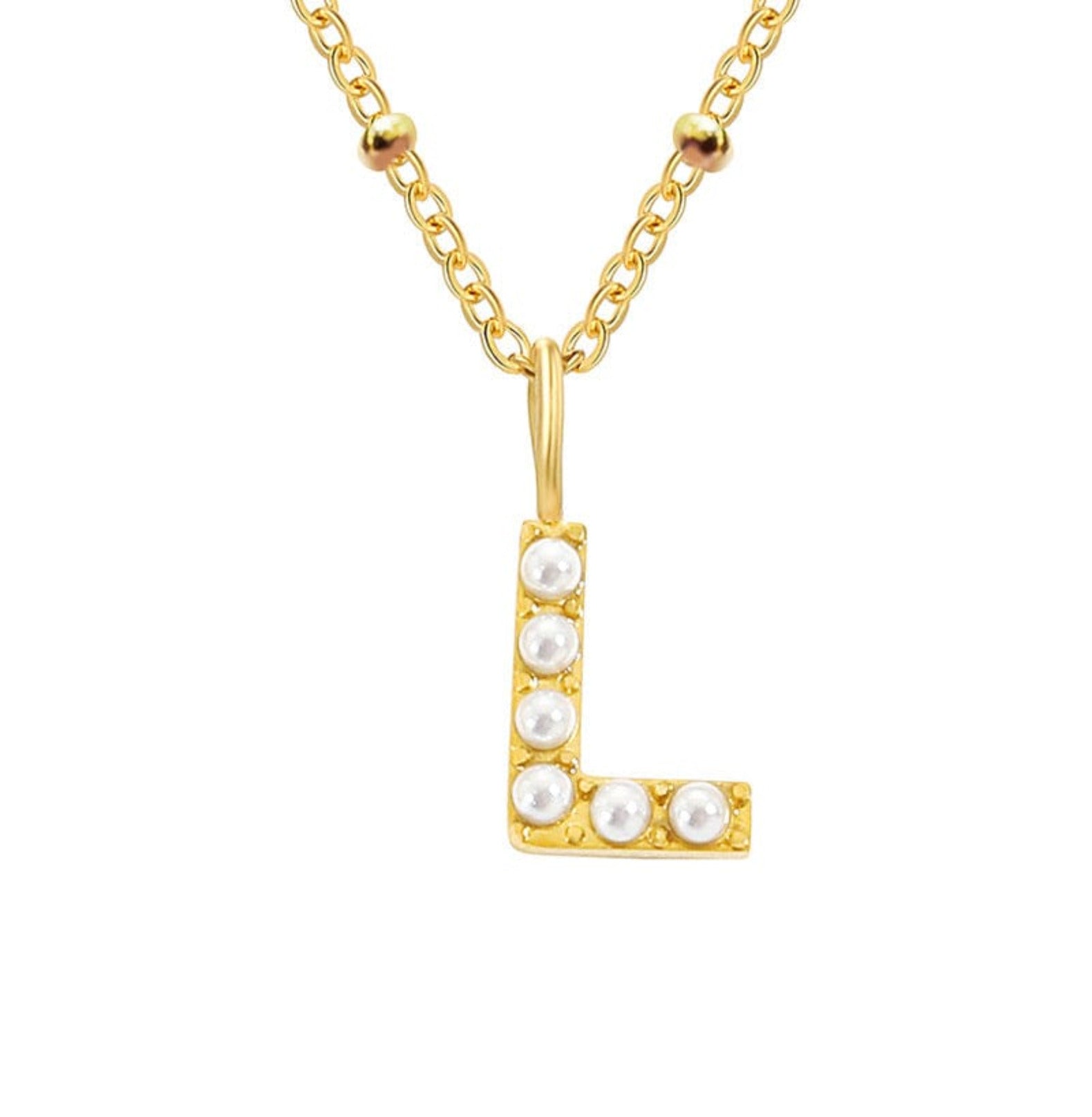 PERSONALISED PEARL INITIAL NECKLACE neck Yubama Jewelry Online Store - The Elegant Designs of Gold and Silver ! L Gold 