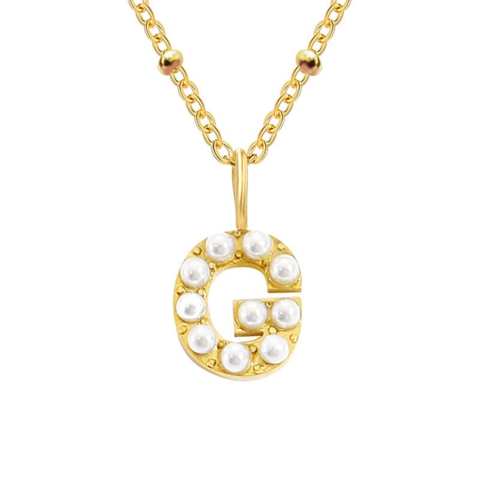 PERSONALISED PEARL INITIAL NECKLACE neck Yubama Jewelry Online Store - The Elegant Designs of Gold and Silver ! G Gold 