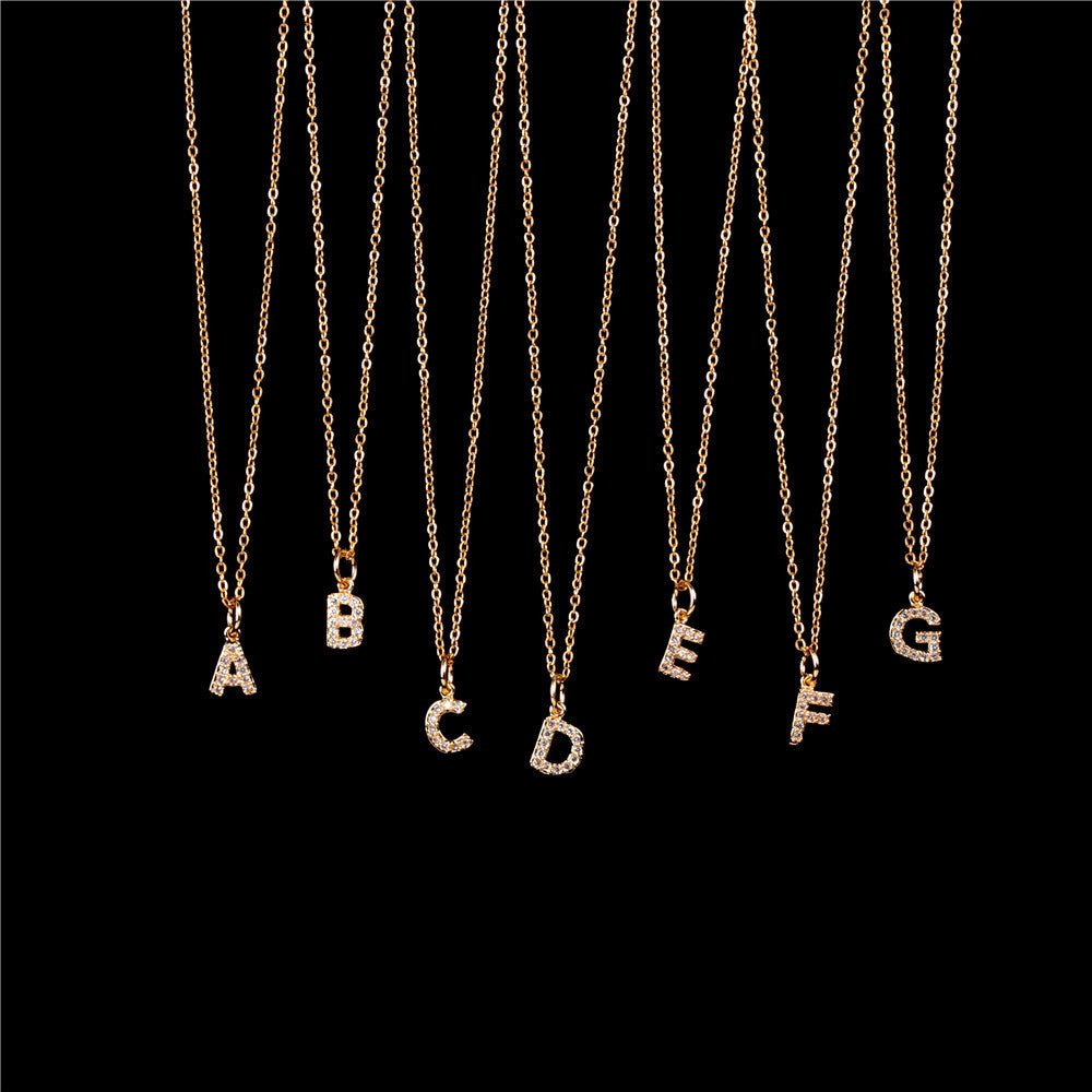 26 English Letters Pendant Necklace Diamond Inlaid Clavicle Chain