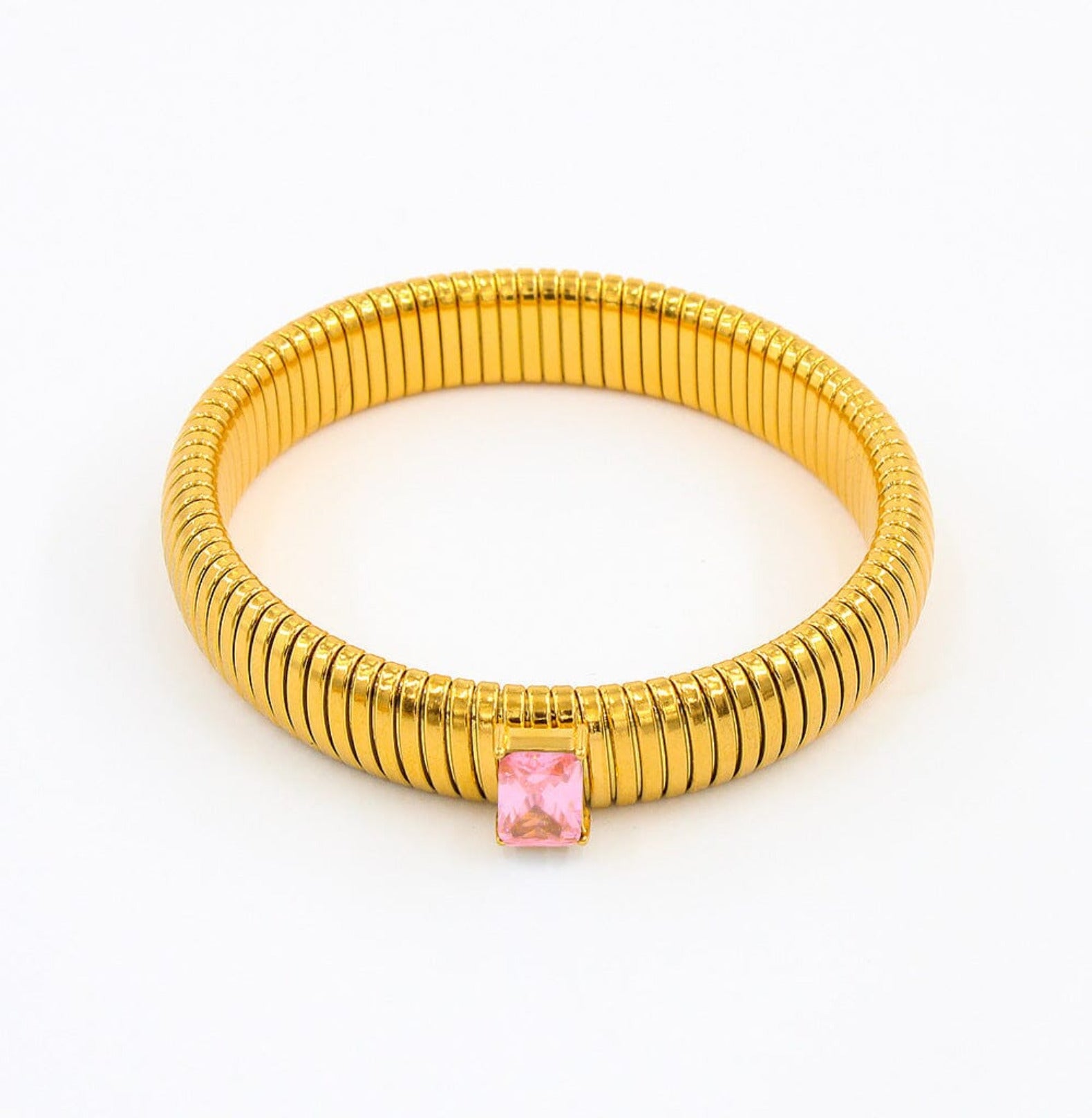 CHUNKY STONE BANGLE BRACELET - GOLD braclet Yubama Jewelry Online Store - The Elegant Designs of Gold and Silver ! Pink Diamond 12mm 18cm 