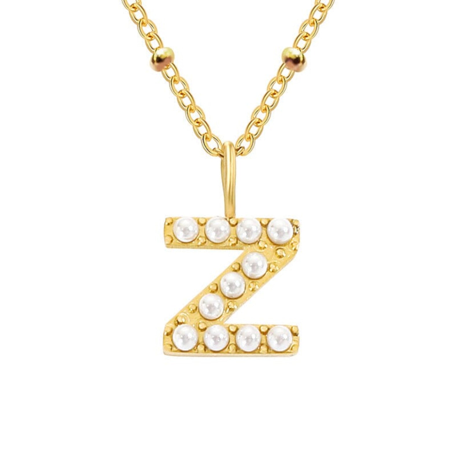 PERSONALISED PEARL INITIAL NECKLACE neck Yubama Jewelry Online Store - The Elegant Designs of Gold and Silver ! Z Gold 