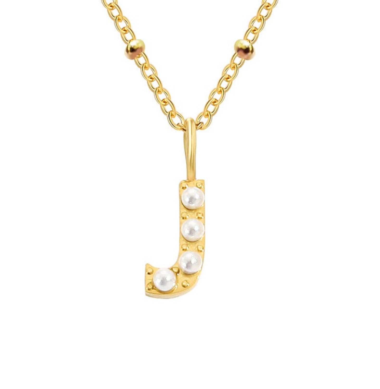 PERSONALISED PEARL INITIAL NECKLACE neck Yubama Jewelry Online Store - The Elegant Designs of Gold and Silver ! J Gold 