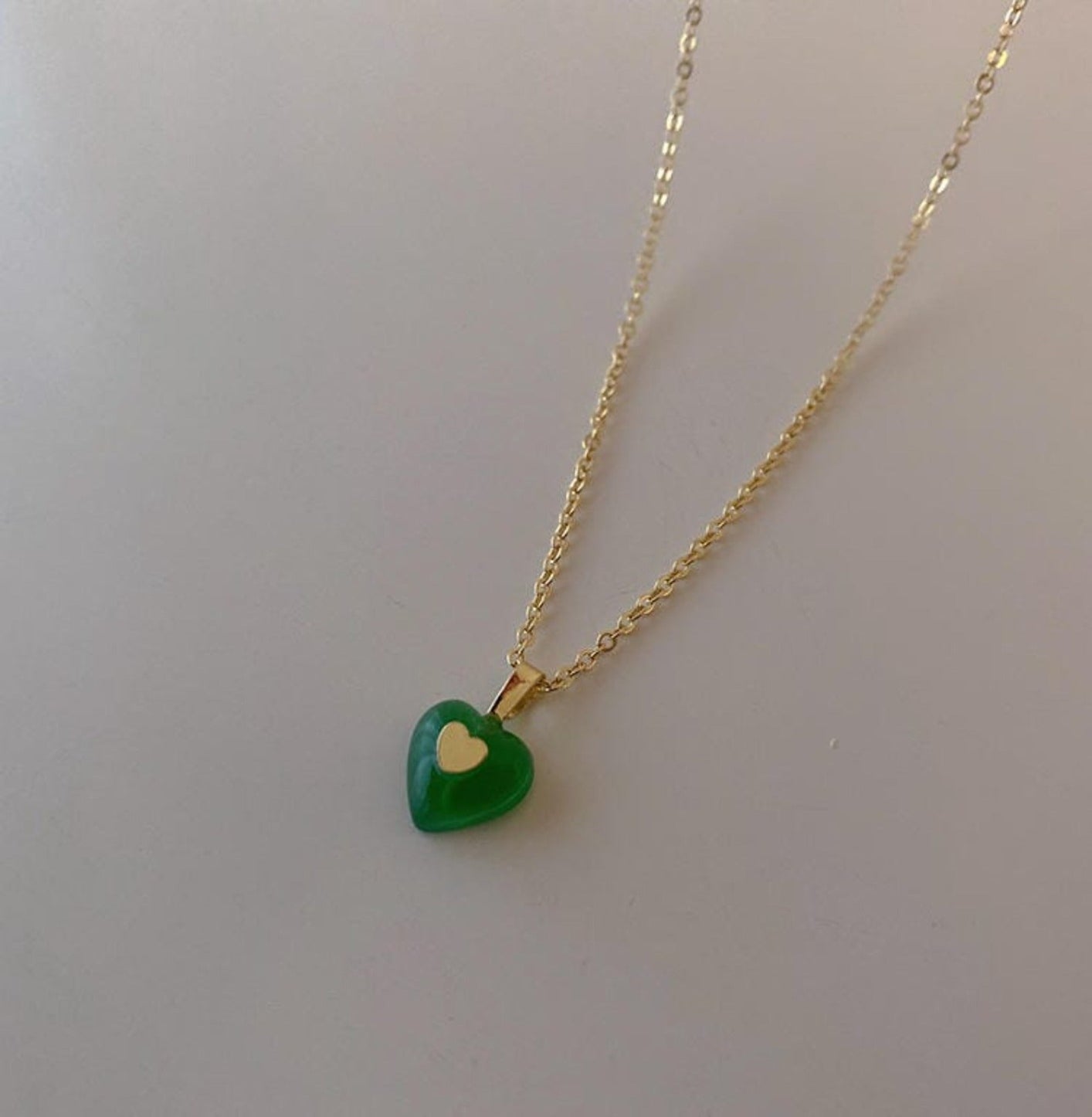 JADE HEART NECKLACE neck Yubama Jewelry Online Store - The Elegant Designs of Gold and Silver ! 