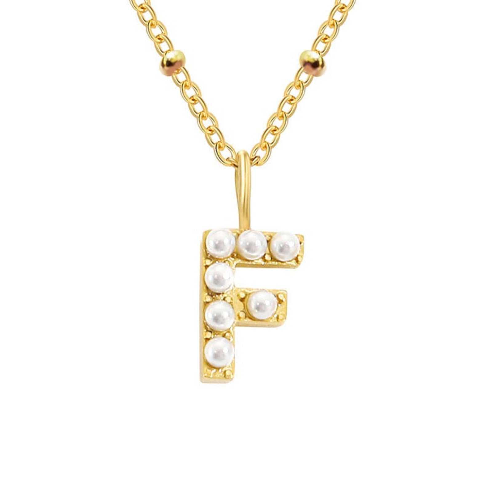 PERSONALISED PEARL INITIAL NECKLACE neck Yubama Jewelry Online Store - The Elegant Designs of Gold and Silver ! F Gold 