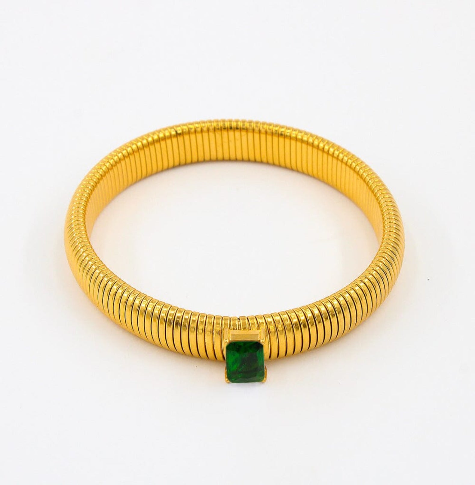 CHUNKY STONE BANGLE BRACELET - GOLD braclet Yubama Jewelry Online Store - The Elegant Designs of Gold and Silver ! Emerald Diamond 12mm 18cm 