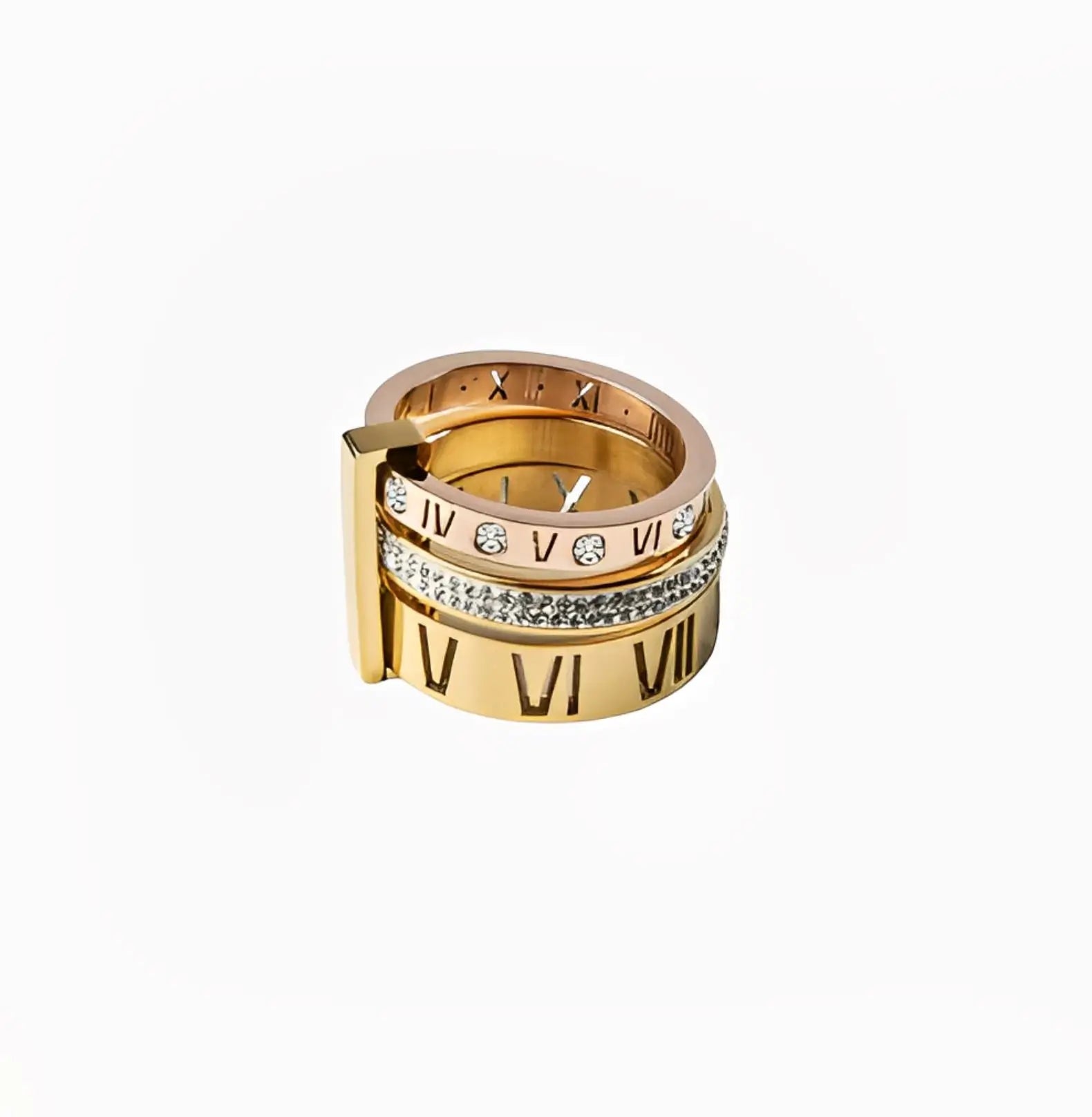 TRIPLE STACK STONE RING - GOLD