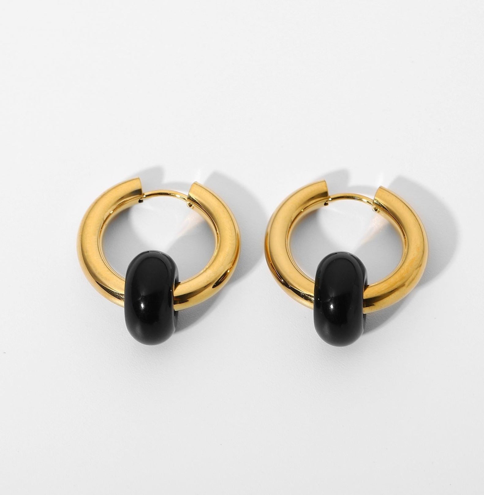 NATURAL STONE HOOPS EARRINGS earing Yubama Jewelry Online Store - The Elegant Designs of Gold and Silver ! black 