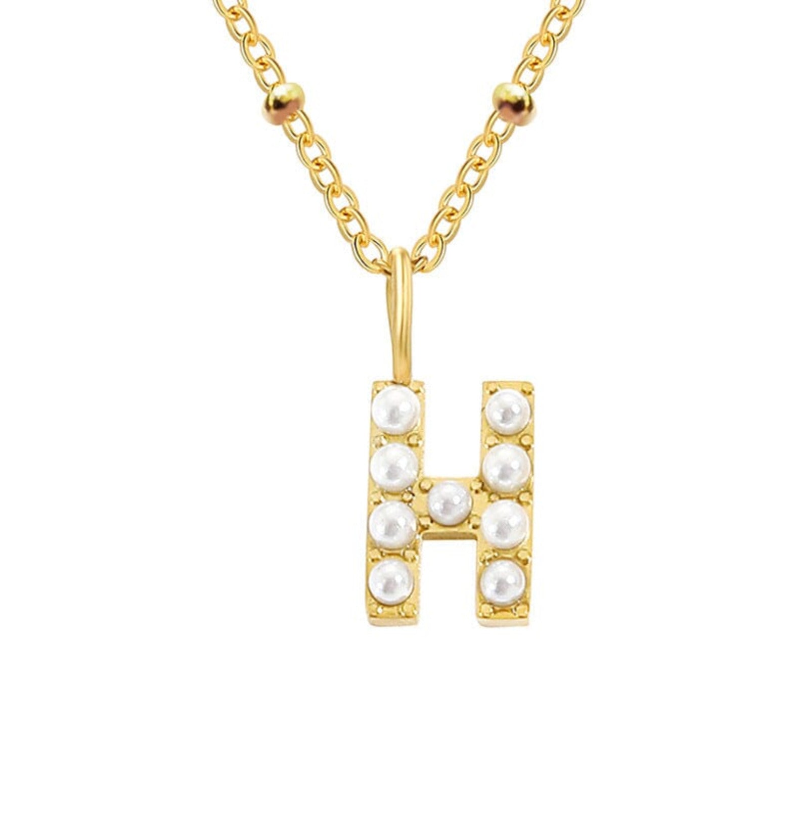 PERSONALISED PEARL INITIAL NECKLACE neck Yubama Jewelry Online Store - The Elegant Designs of Gold and Silver ! H Gold 