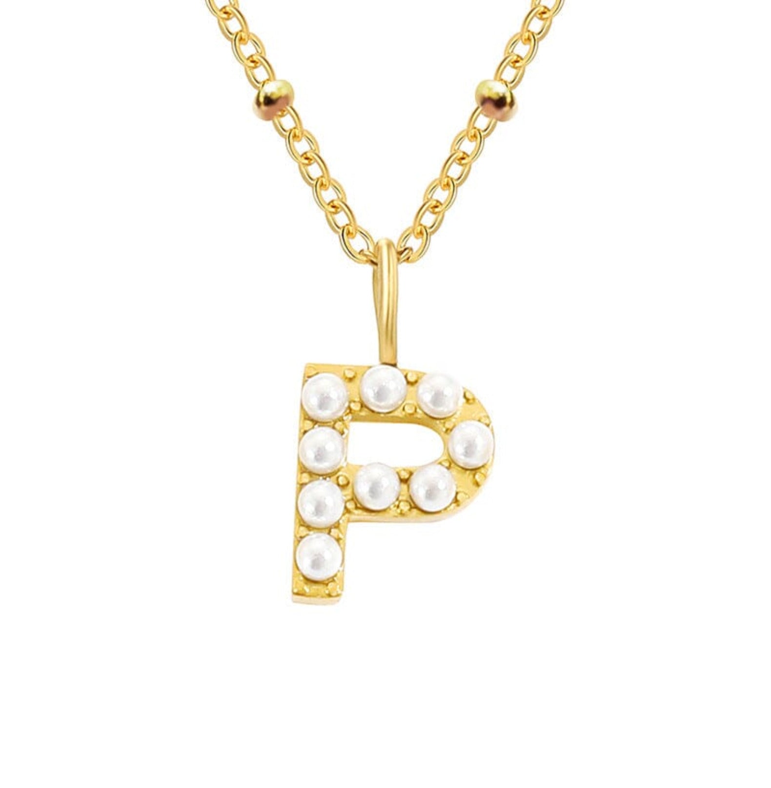 PERSONALISED PEARL INITIAL NECKLACE neck Yubama Jewelry Online Store - The Elegant Designs of Gold and Silver ! P Gold 