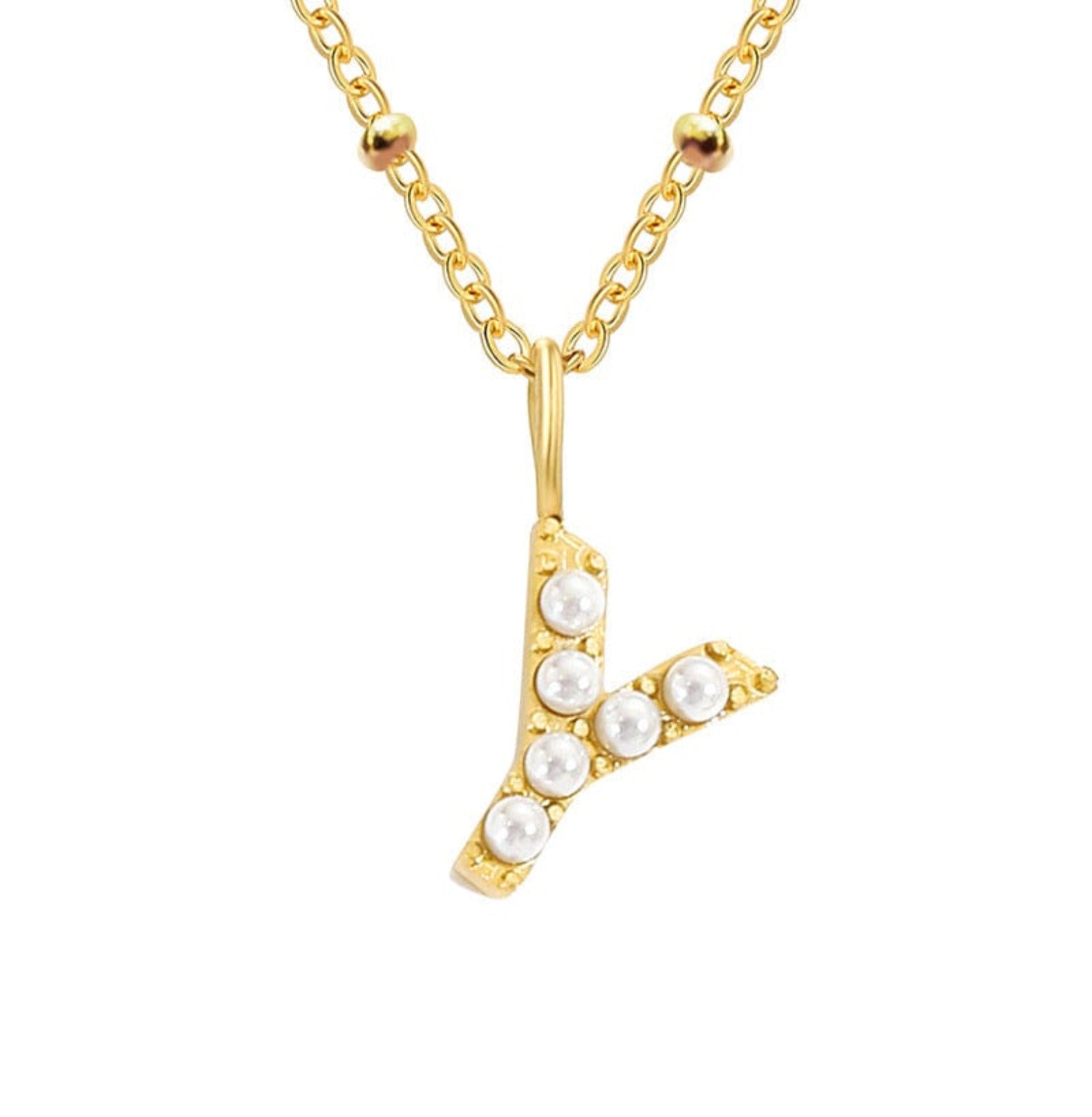 PERSONALISED PEARL INITIAL NECKLACE neck Yubama Jewelry Online Store - The Elegant Designs of Gold and Silver ! Y Gold 