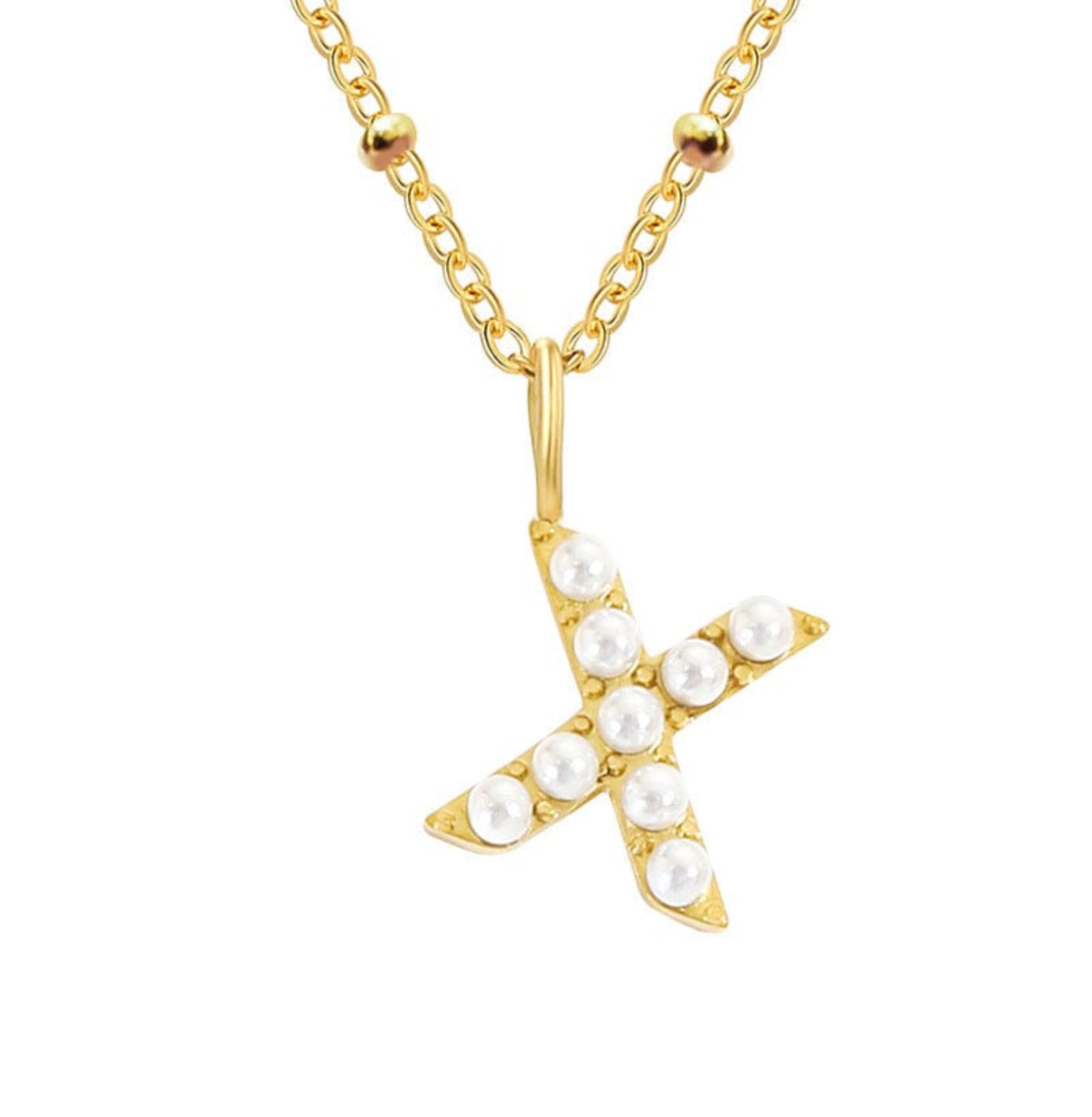 PERSONALISED PEARL INITIAL NECKLACE neck Yubama Jewelry Online Store - The Elegant Designs of Gold and Silver ! X Gold 