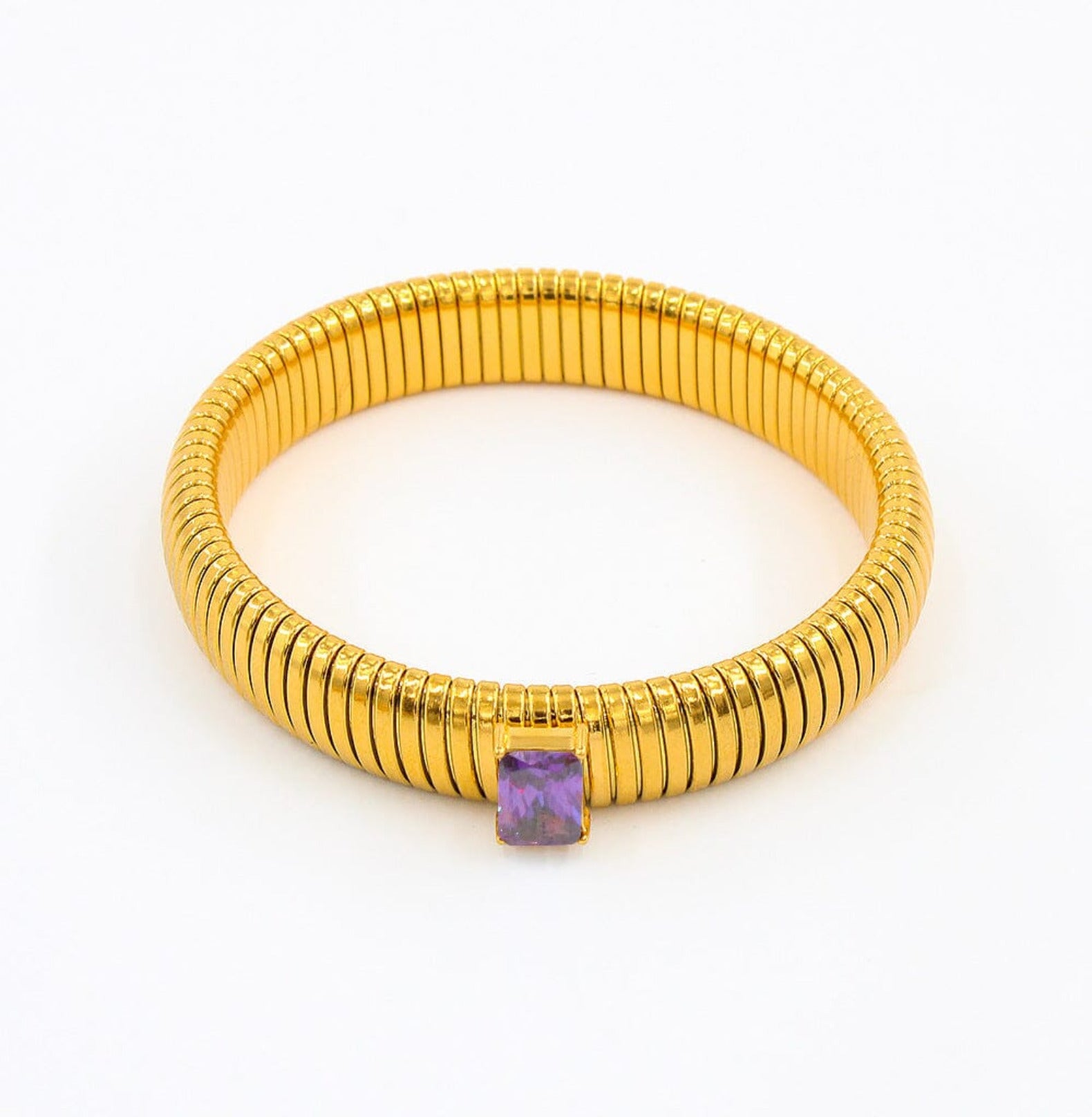 CHUNKY STONE BANGLE BRACELET - GOLD braclet Yubama Jewelry Online Store - The Elegant Designs of Gold and Silver ! Purple Diamond 12mm 18cm 