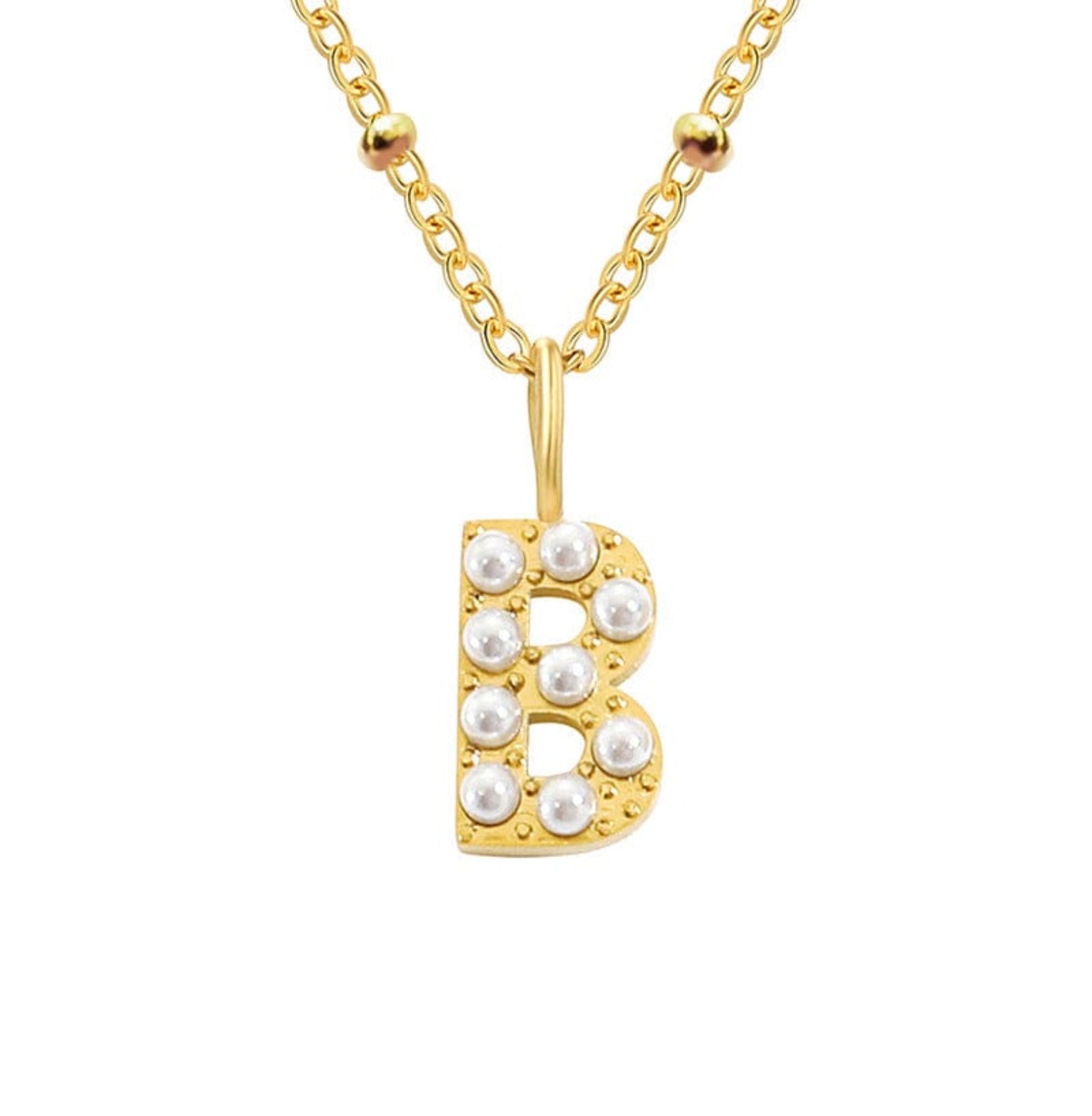 PERSONALISED PEARL INITIAL NECKLACE neck Yubama Jewelry Online Store - The Elegant Designs of Gold and Silver ! B Gold 