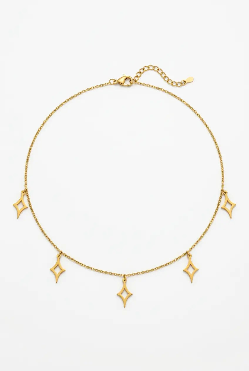 Five star charm station necklace gold — YUBAMA waterproof 316L stainless steel necklace