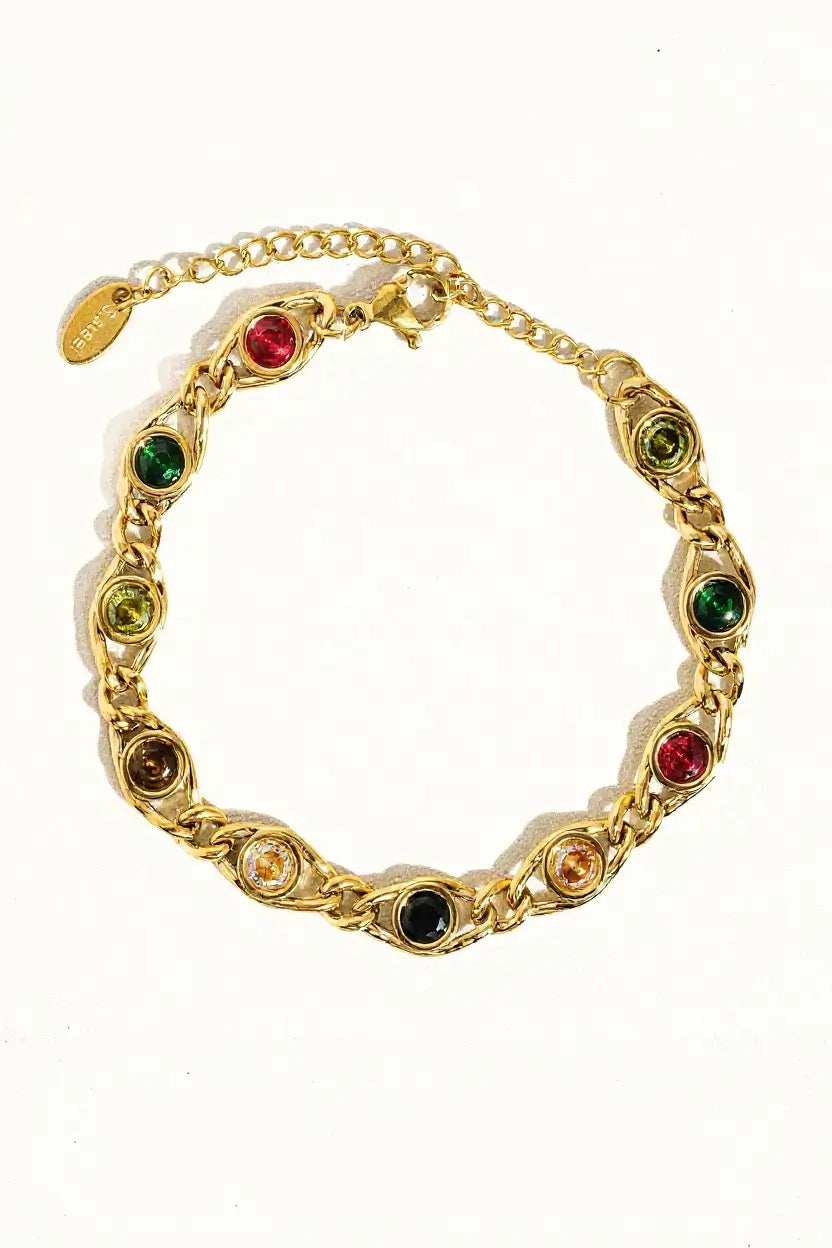 Rainbow crystal chain bracelet gold — YUBAMA waterproof 316L stainless steel bracelet