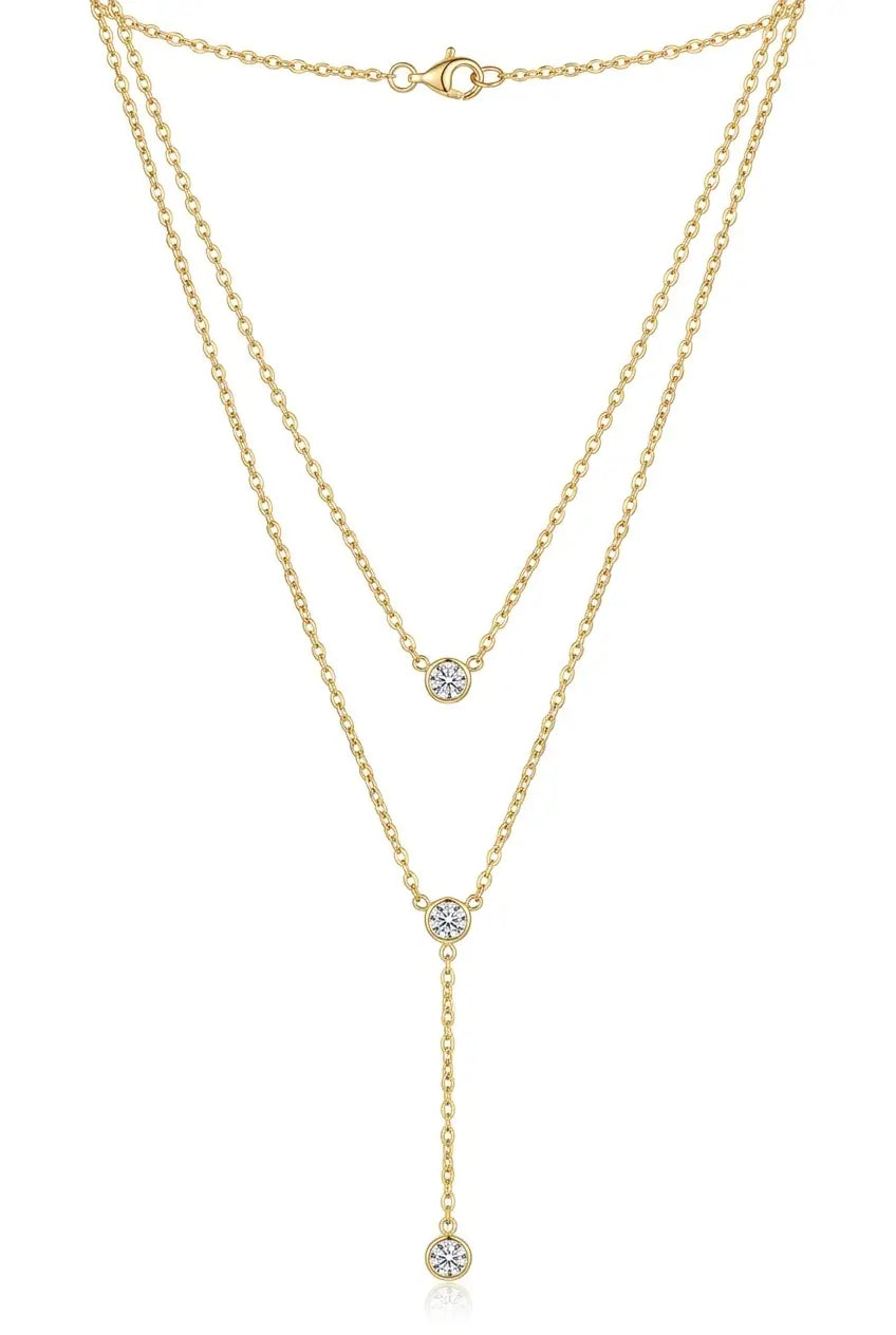 Crystal Y-lariat necklace gold — YUBAMA waterproof 316L stainless steel necklace