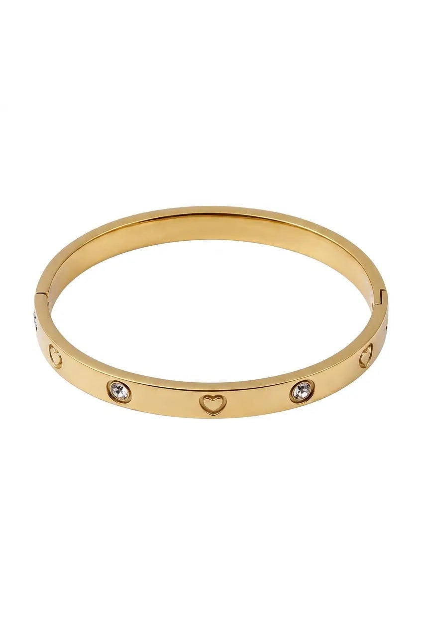 Heart engraved crystal bangle gold — YUBAMA waterproof 316L stainless steel bangle
