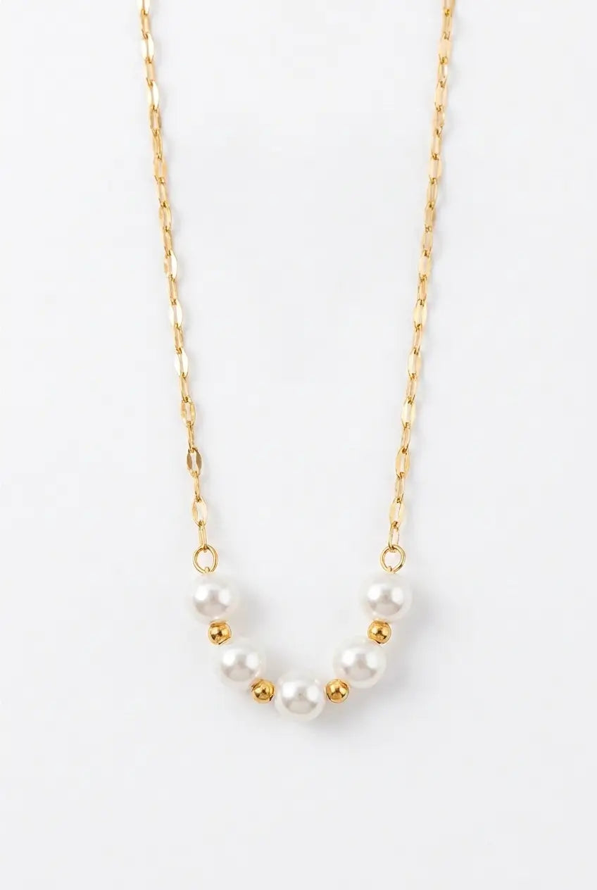 Pearl smile station necklace gold — YUBAMA waterproof 316L stainless steel necklace