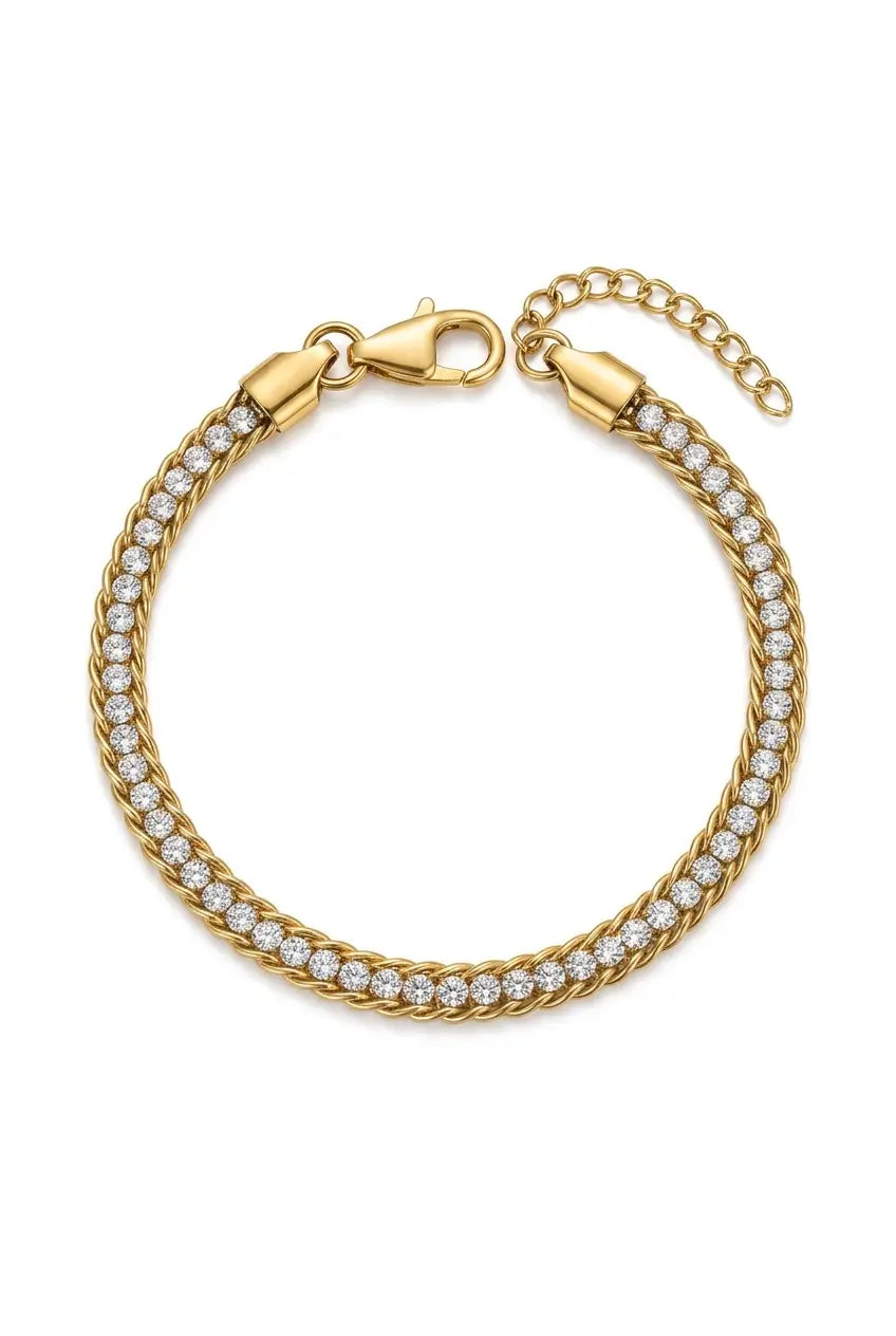 Crystal snake chain cuff bracelet gold — YUBAMA waterproof 316L stainless steel bracelet