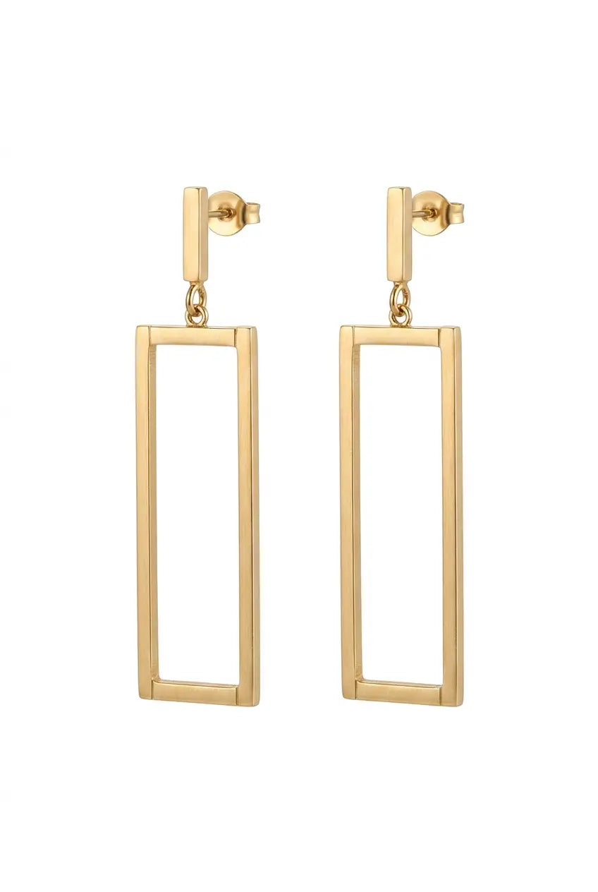 Open rectangle drop earrings gold — YUBAMA waterproof 316L stainless steel earrings