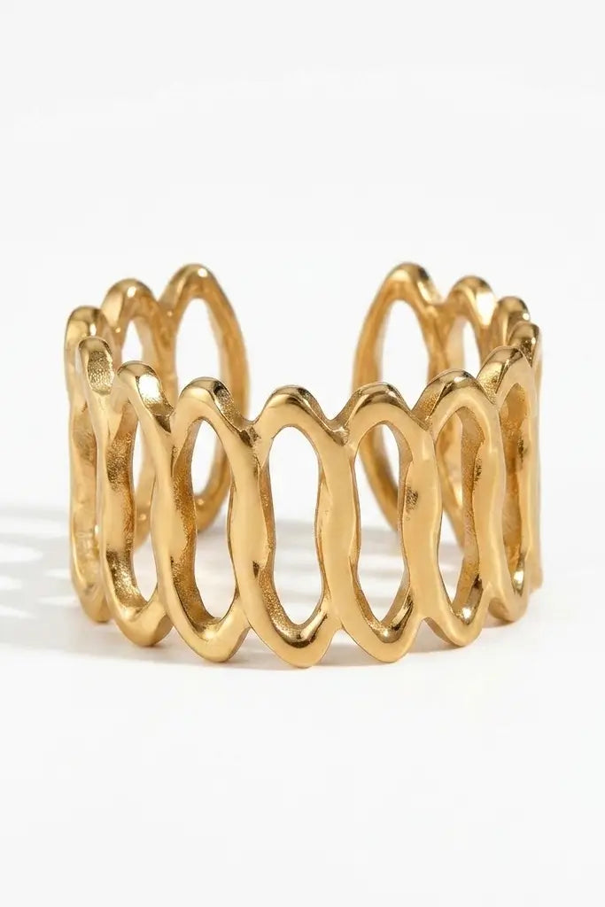 Open oval lattice ring gold — YUBAMA waterproof 316L stainless steel ring