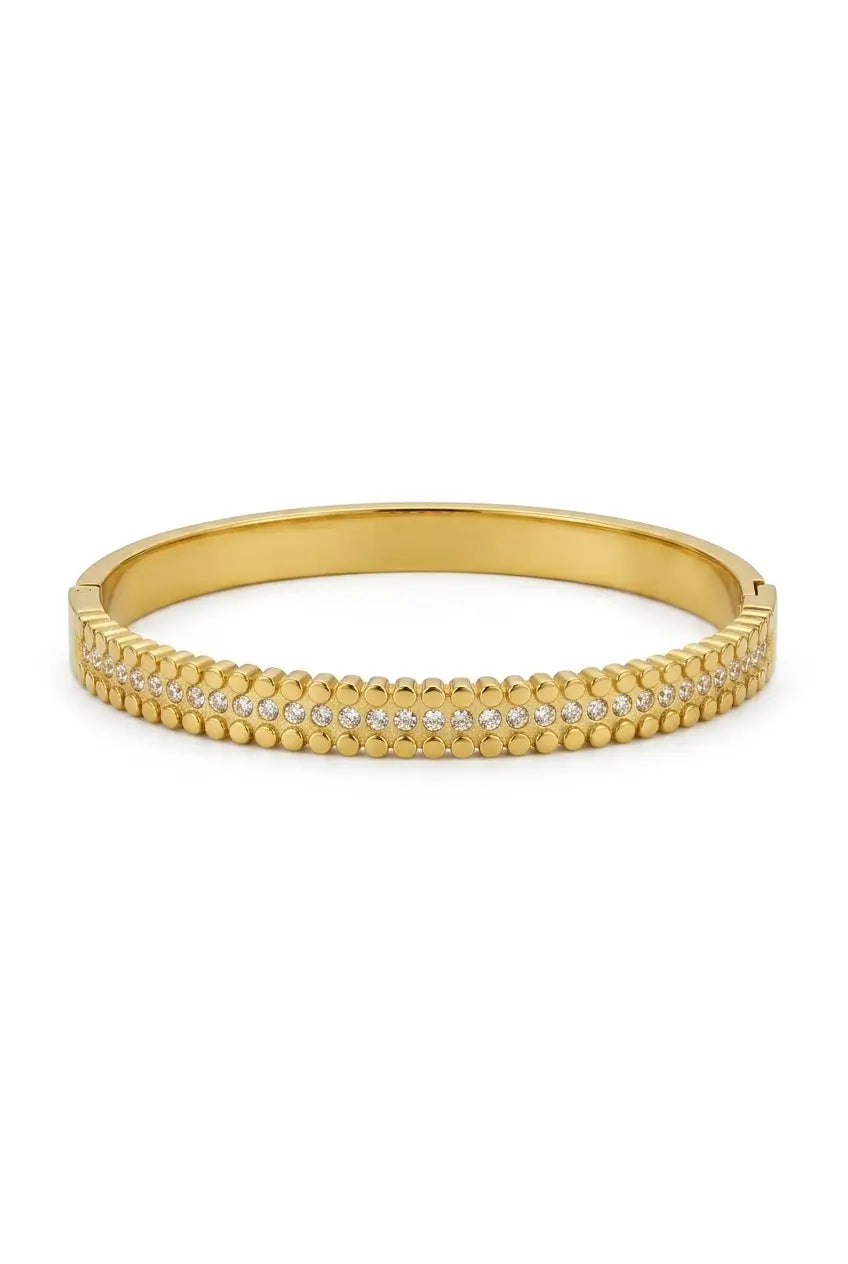 Scalloped crystal bangle gold — YUBAMA waterproof 316L stainless steel bangle