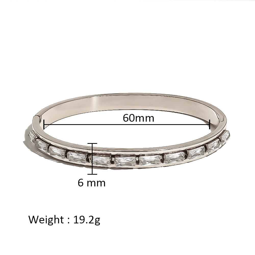 Simple Rectangular Diamond Bracelet Female Titanium Steel Design Sense