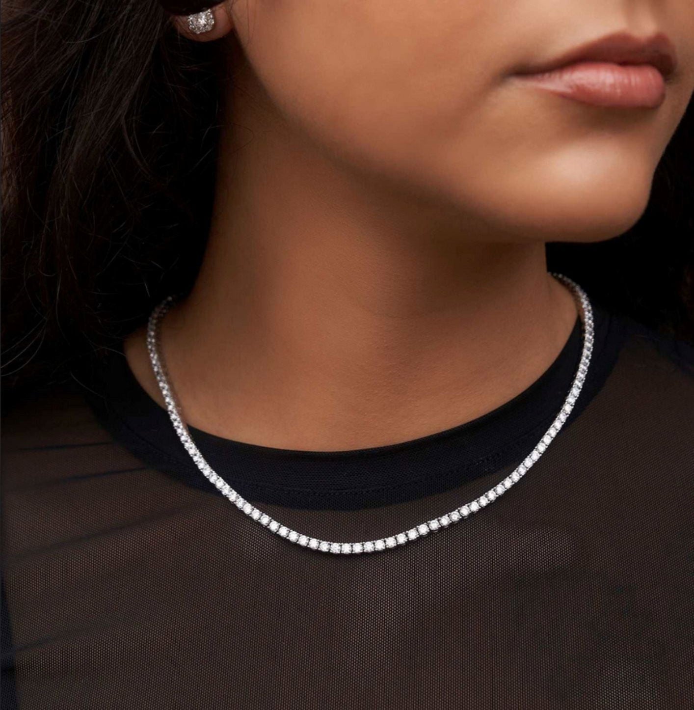 TENNIS NECKLACE - SILVER ring Yubama Jewelry Online Store - The Elegant Designs of Gold and Silver ! 46cm 