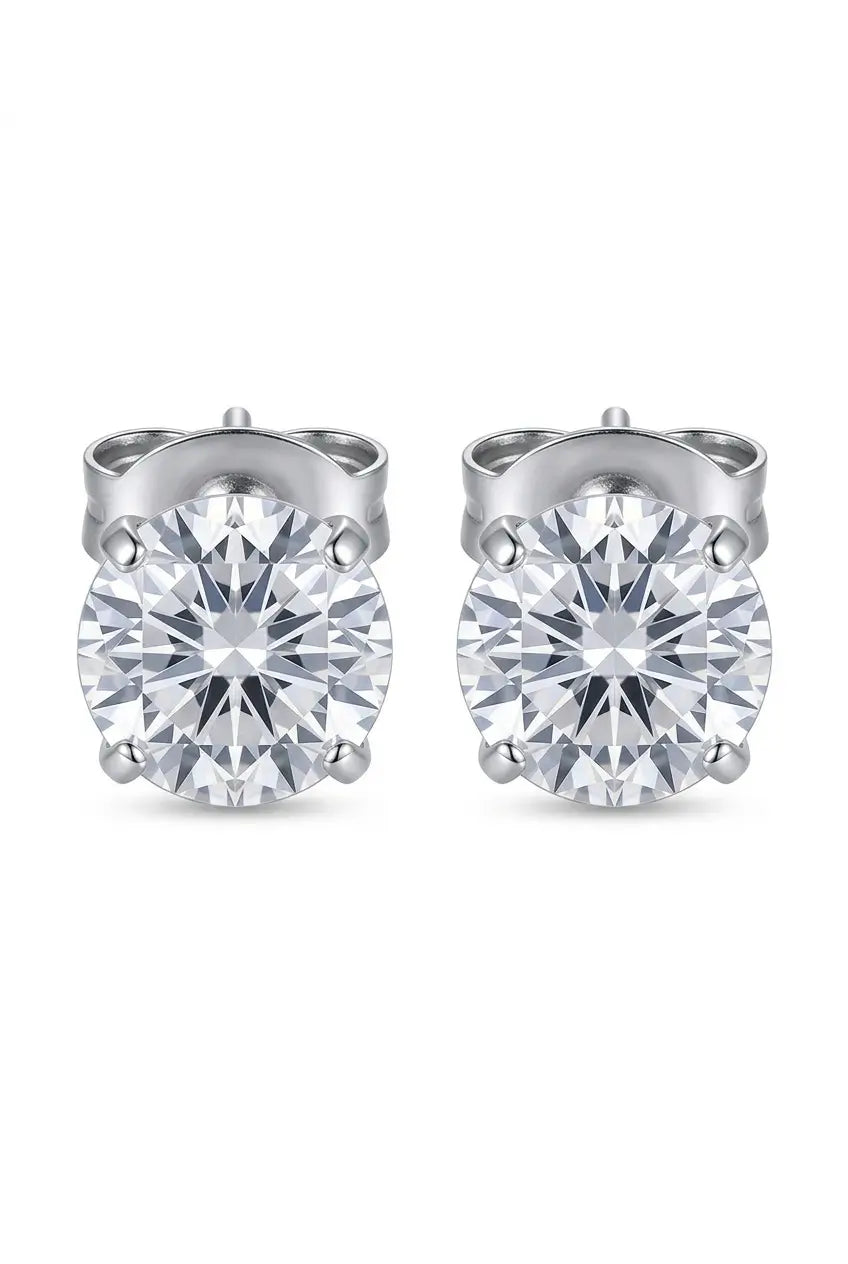Crystal zircon stud earrings silver — YUBAMA waterproof 316L stainless steel studs 1 pair