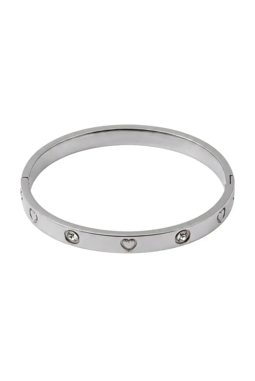 Heart engraved crystal bangle silver — YUBAMA 316L stainless steel waterproof bangle