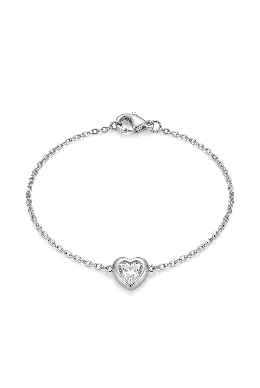 Dainty crystal heart bracelet silver — YUBAMA 316L stainless steel bracelet
