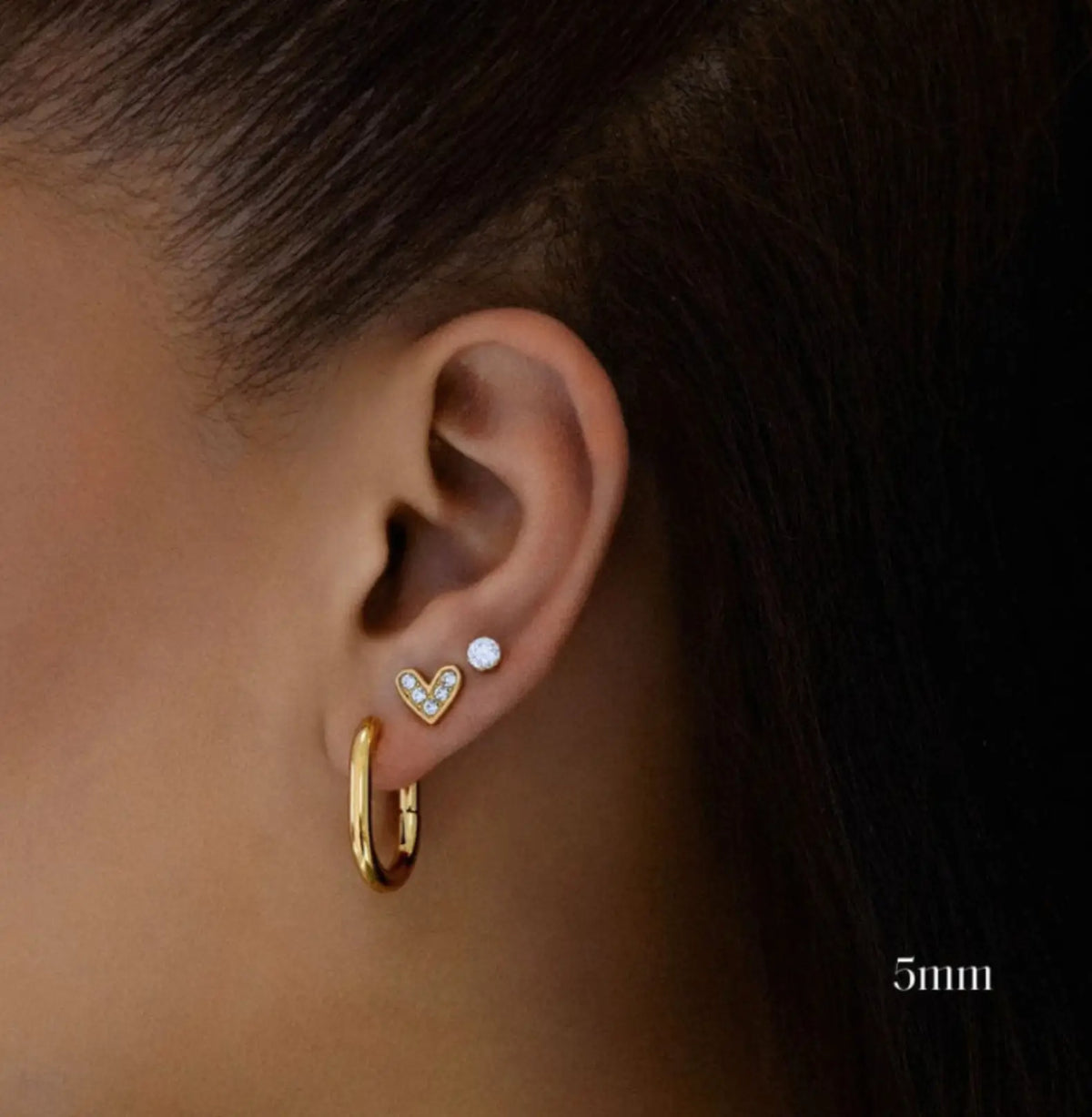 Crystal zircon stud earrings 5mm worn on ear — YUBAMA waterproof crystal stud earrings