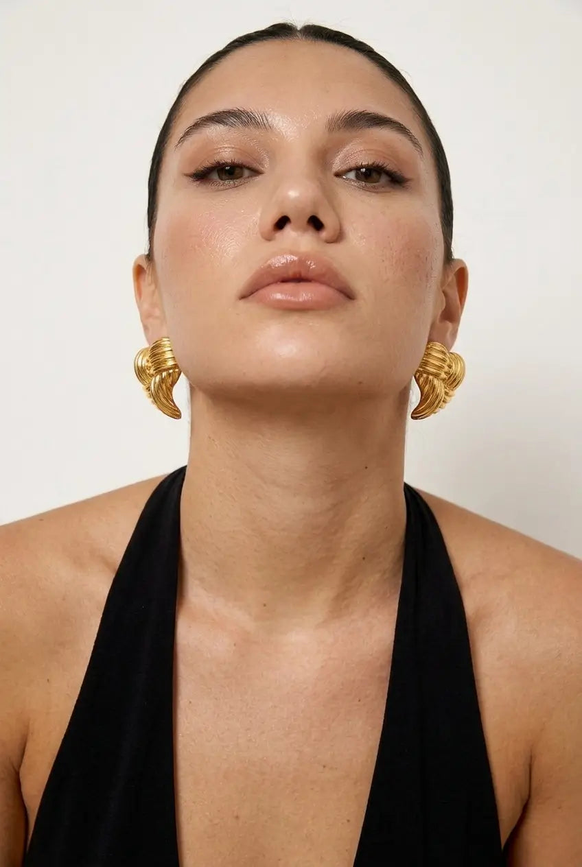 Woven heart stud earrings statement — YUBAMA waterproof bold gold heart earrings