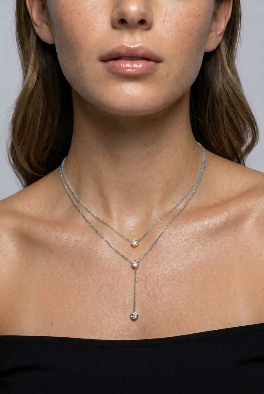 Crystal Y-lariat necklace portrait — YUBAMA waterproof gold crystal drop necklace