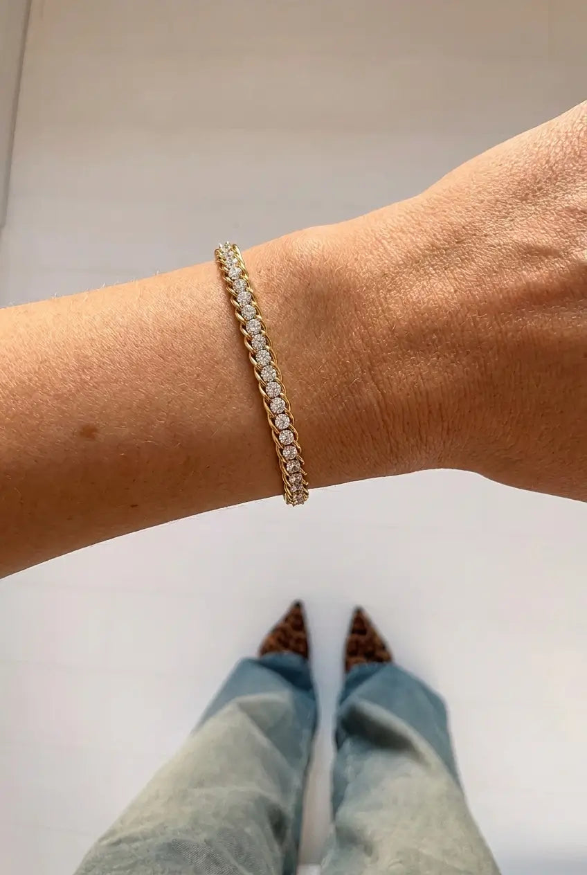 Crystal snake chain cuff worn on wrist — YUBAMA waterproof gold crystal bracelet